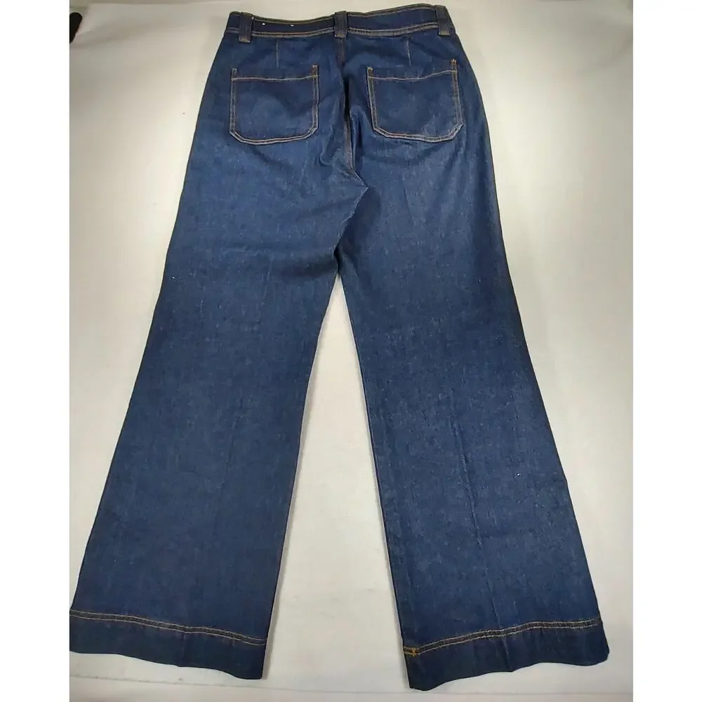 LOFT Made And Loved The Palazzo Wide Leg Jeans High Rise Front Seam Blue 30/10